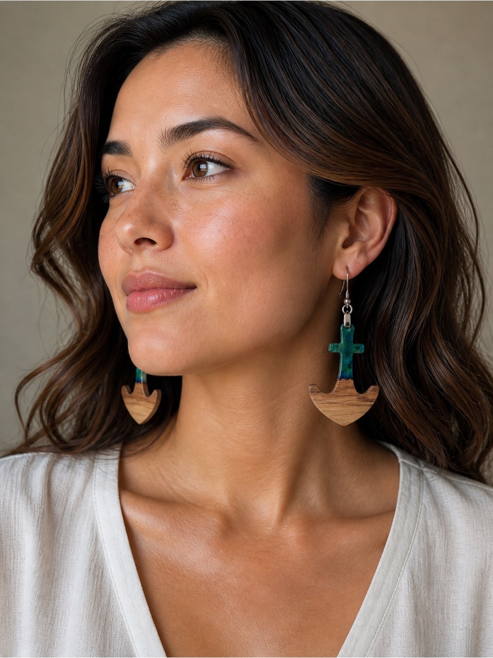 Handcrafted Wood & Resin Drop Earrings – Colorful Gradient